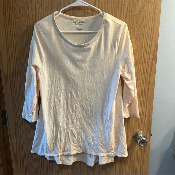 Chico's Tops - Chico’s 3/4 Sleeve Peach Top w/ Braided Cream & Gold Detail Size 1 / US Size 8